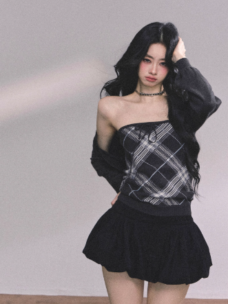 少也眼 Preppy American-Style Plaid Knit Set