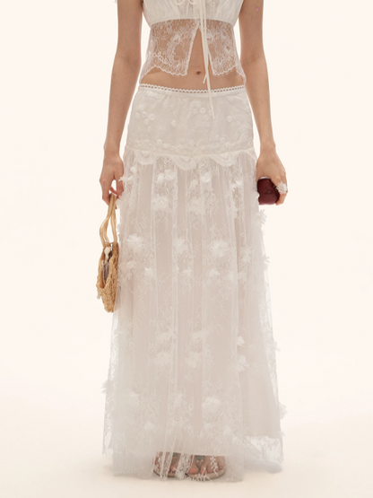 "Soft Petal Mood" 3D Floral Tulle Midi Skirt WE1002