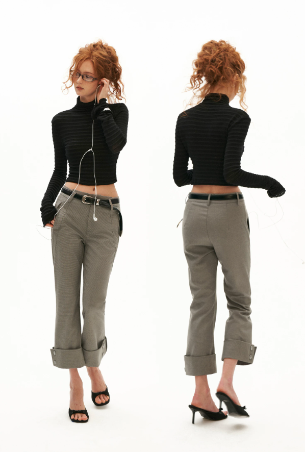 MAMC - Ribbed High-Neck Fitted Long-Sleeve Top (Black / Brown)