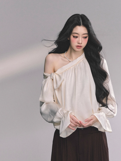 少也眼 Luxe Leeds Loose Fit Off-Shoulder Slimming Plaid Shirt