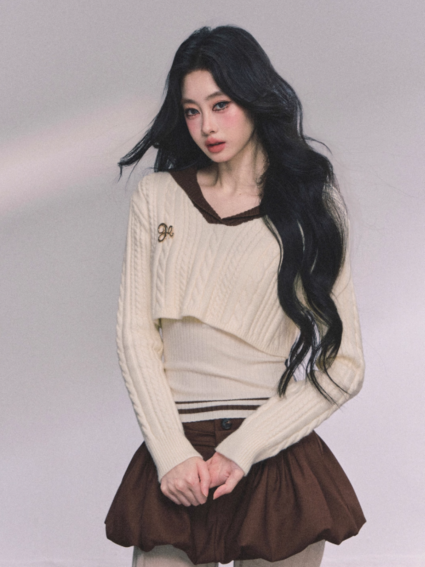 少也眼 Minai Jenny American-Style Knit Two-Piece Top Set