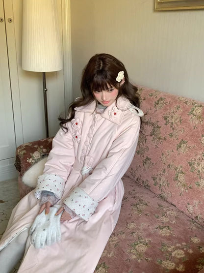 阮阮自制 - Honey Blossom Blush Floral Long Puffer Jacket