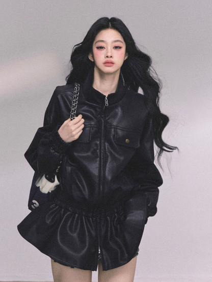少也眼 Moto-Style PU Leather Jacket