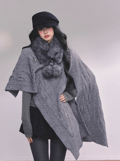 少也眼 British-Inspired Loose Fit Knit Cape