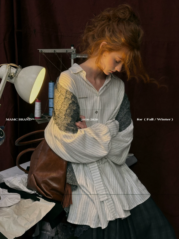 MAMC - White Striped Wrap Lantern-Sleeve Shirt