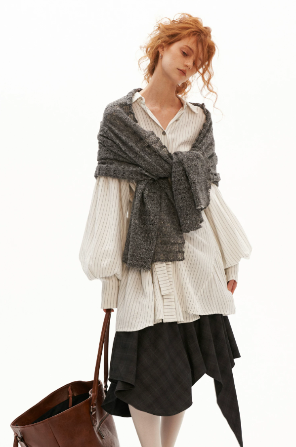 MAMC - White Striped Wrap Lantern-Sleeve Shirt