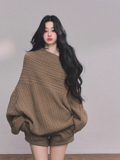 少也眼 Korean-Style Loose Fit Cable Knit Sweater