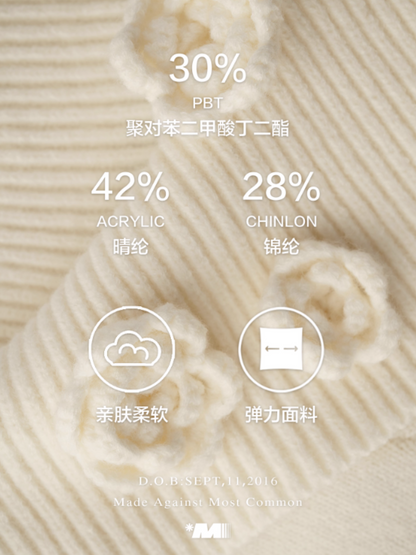 MAMC - Off-Shoulder Rose Button Knit Cardigan (Classic White)