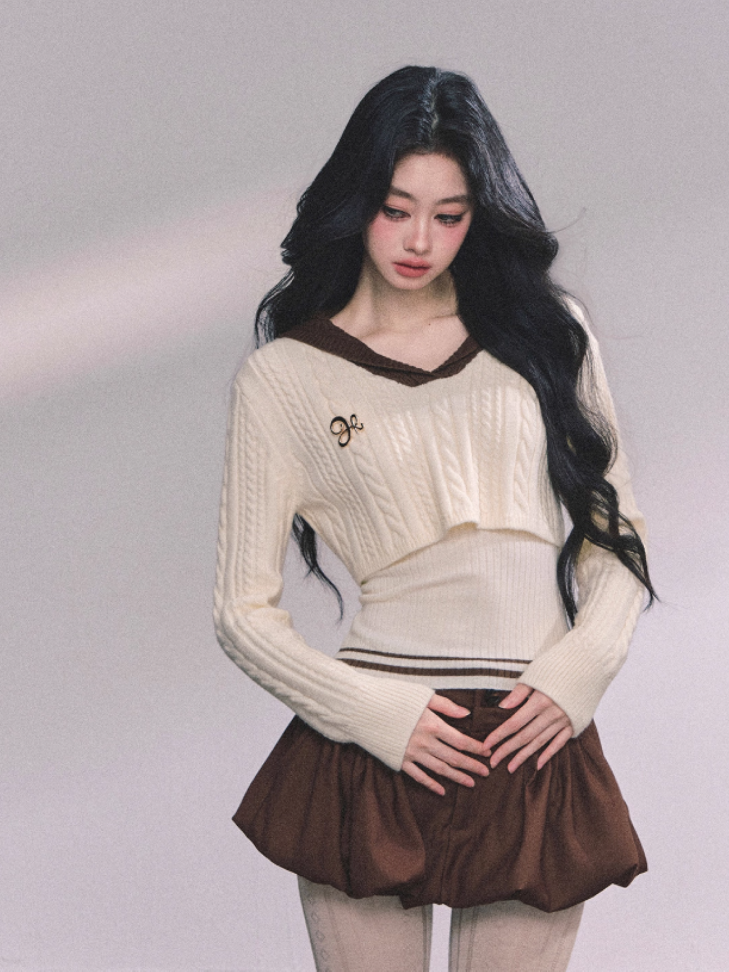 少也眼 Minai Jenny American-Style Knit Two-Piece Top Set