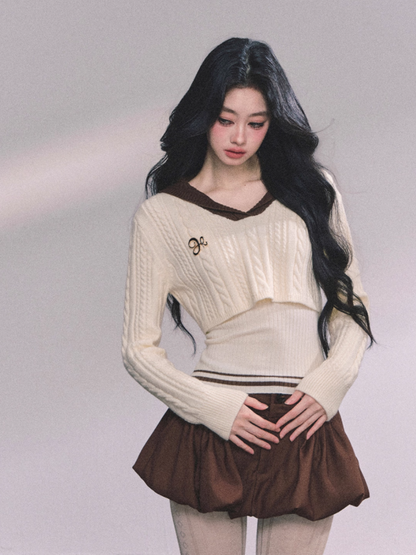 少也眼 Minai Jenny American-Style Knit Two-Piece Top Set