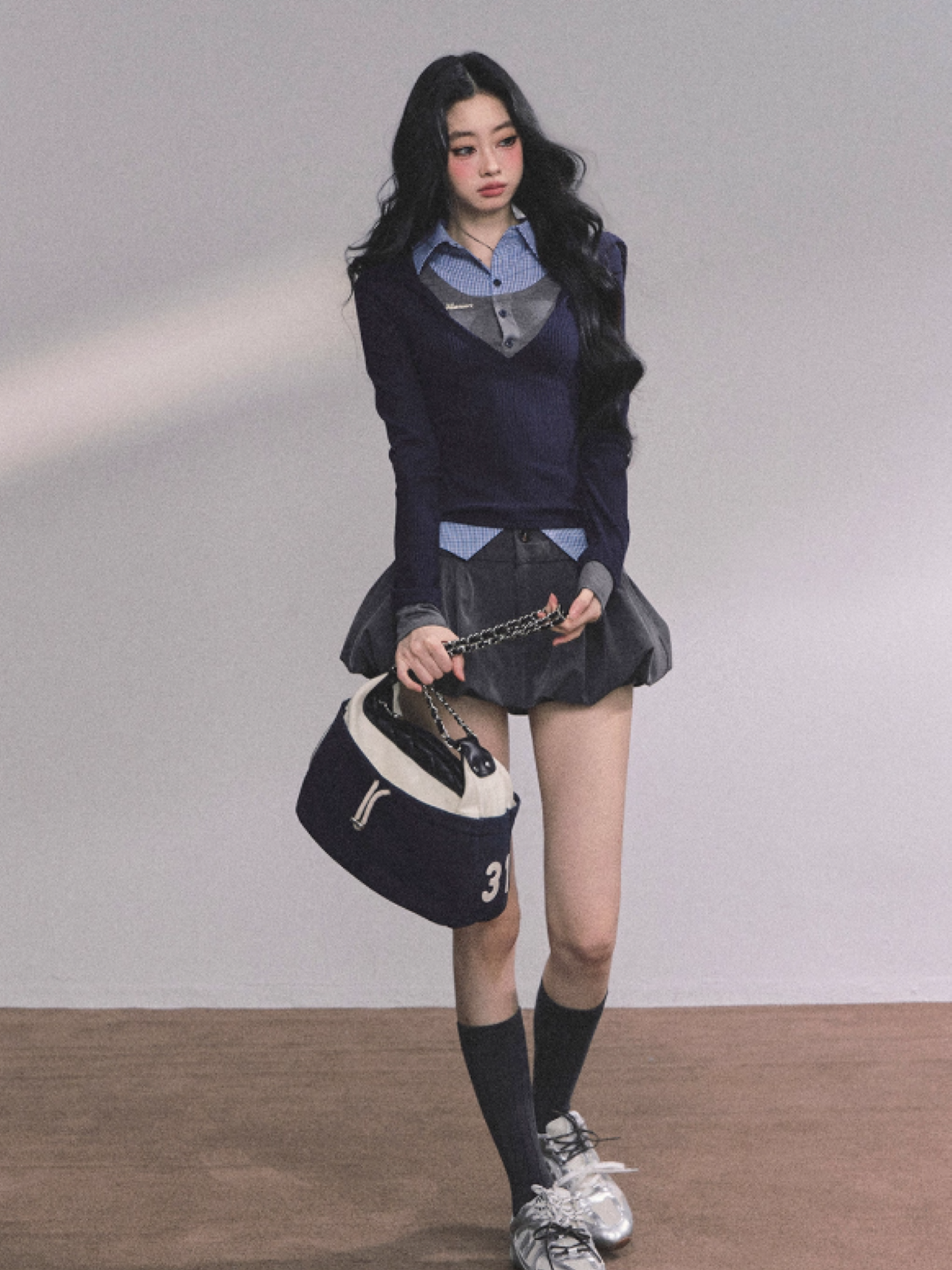 少也眼 American-Style Layered Look Long Sleeve Knit Tee