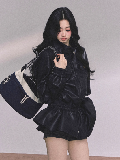 少也眼 Moto-Style PU Leather Jacket