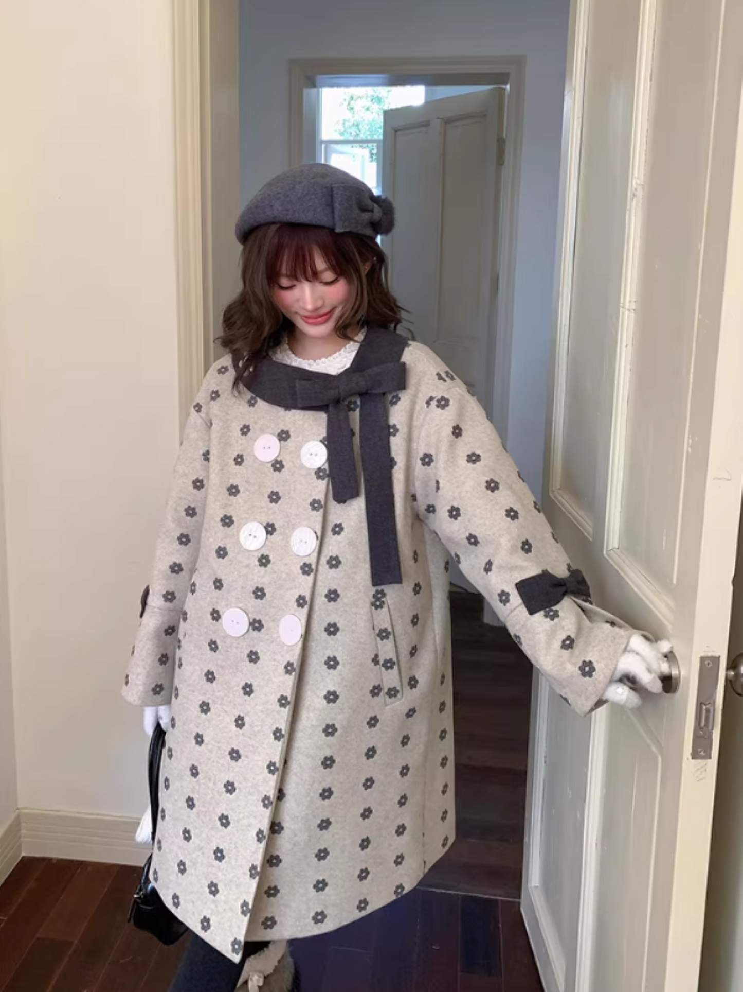 阮阮自制 - "Mild Butterfly" Bow-Embroidered Padded Wool-Blend Winter Coat
