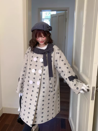 阮阮自制 - "Mild Butterfly" Bow-Embroidered Padded Wool-Blend Winter Coat