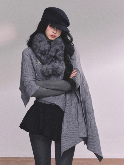 少也眼 British-Inspired Loose Fit Knit Cape