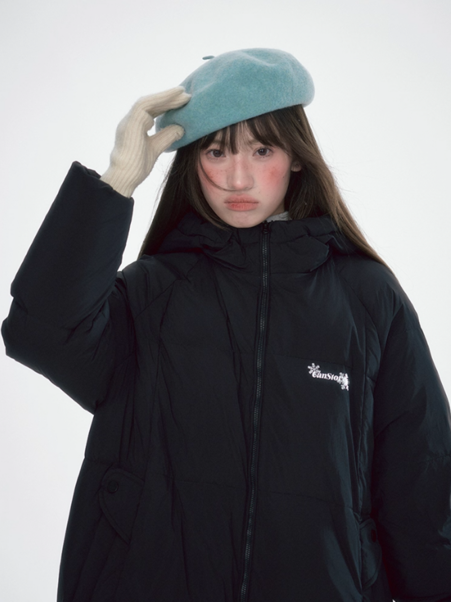 Basic Warm Snowflake Logo Long Down Coat - Black BH2024470