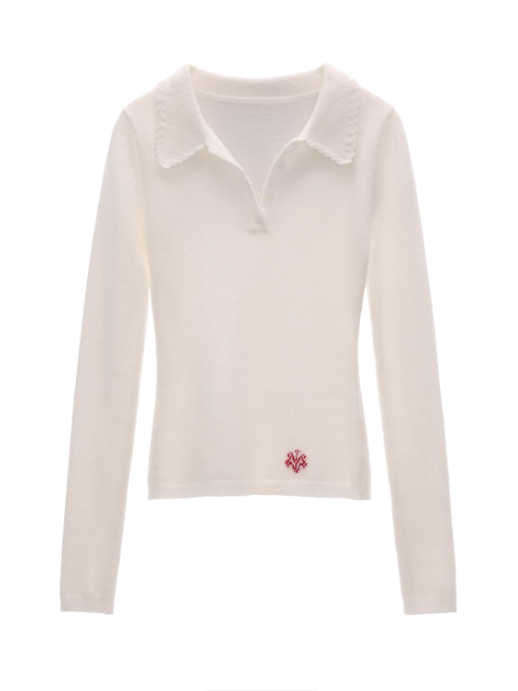 MAMC - Vintage Crochet V-Neck Puff Sleeve Sweater WE837 - RED
