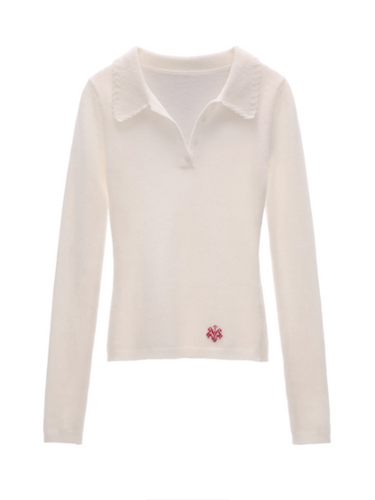MAMC - Vintage Crochet V-Neck Puff Sleeve Sweater WE837 - RED