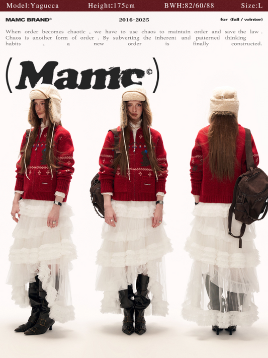 MAMC - Cozy Snowflake Bunny Knit Cardigan – Red WE873