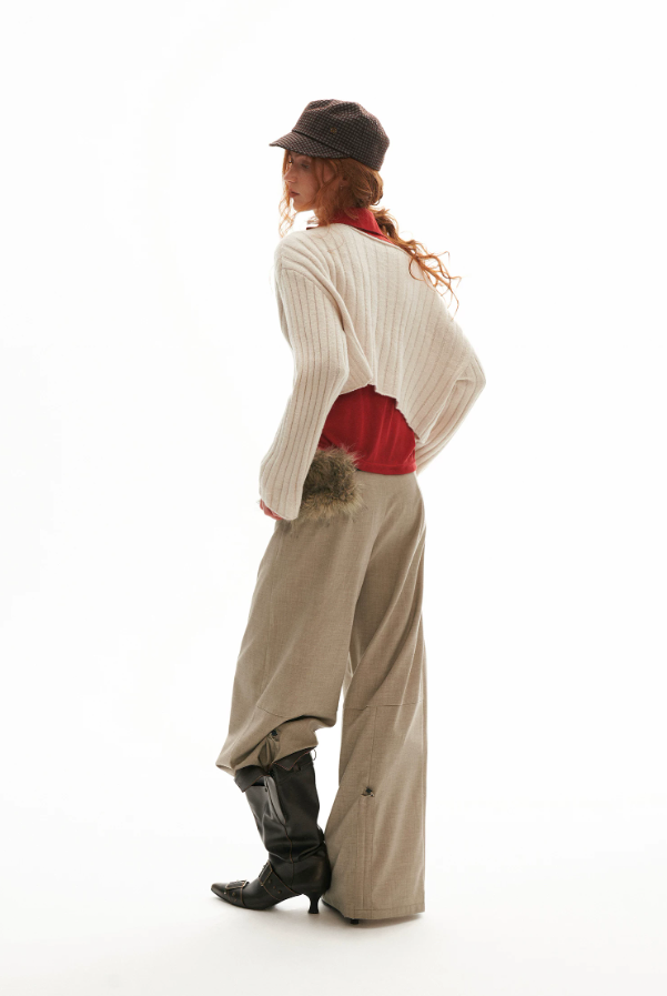 MAMC - Soft Recycled Airy Knit Cross-Neck Sweater (Red / Yellow / Ivory)