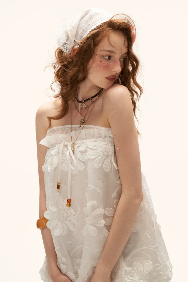 MAMC - "Pure Bloom Mood" 3D Floral Strapless Mini Dress