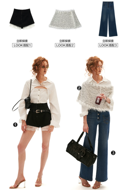 MAMC - White Stripe Tie-Back Shirt & Cami Set