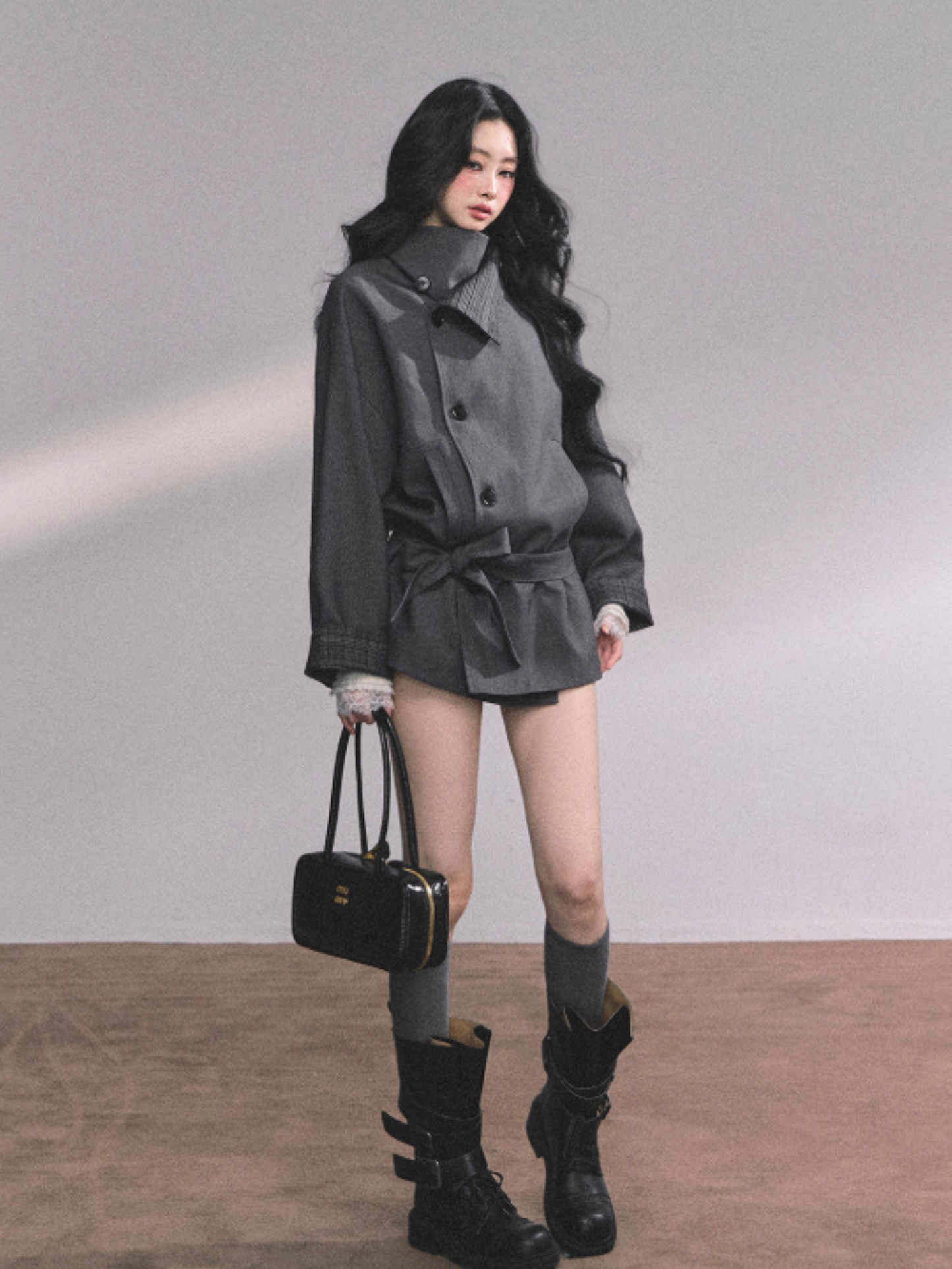 少也眼 French-British Style Trench Blazer – Khaki & Grey
