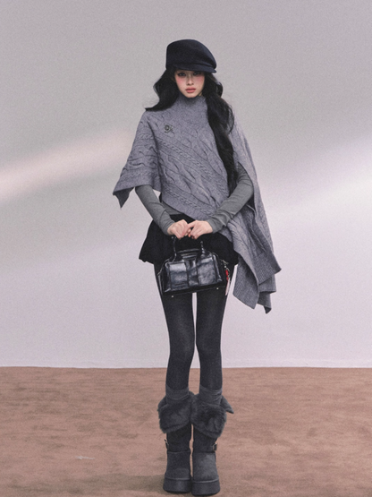 少也眼 British-Inspired Loose Fit Knit Cape