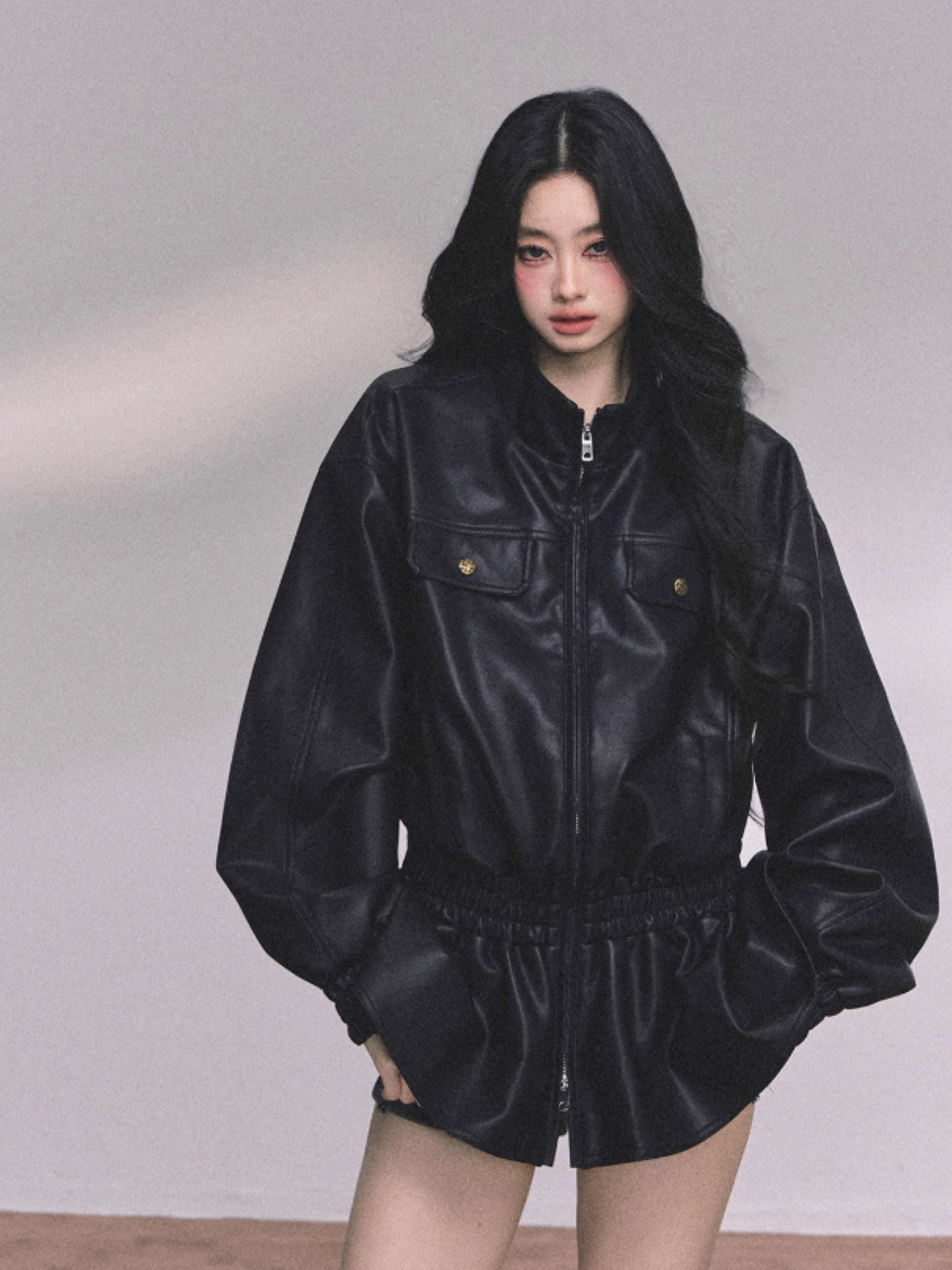 少也眼 Moto-Style PU Leather Jacket