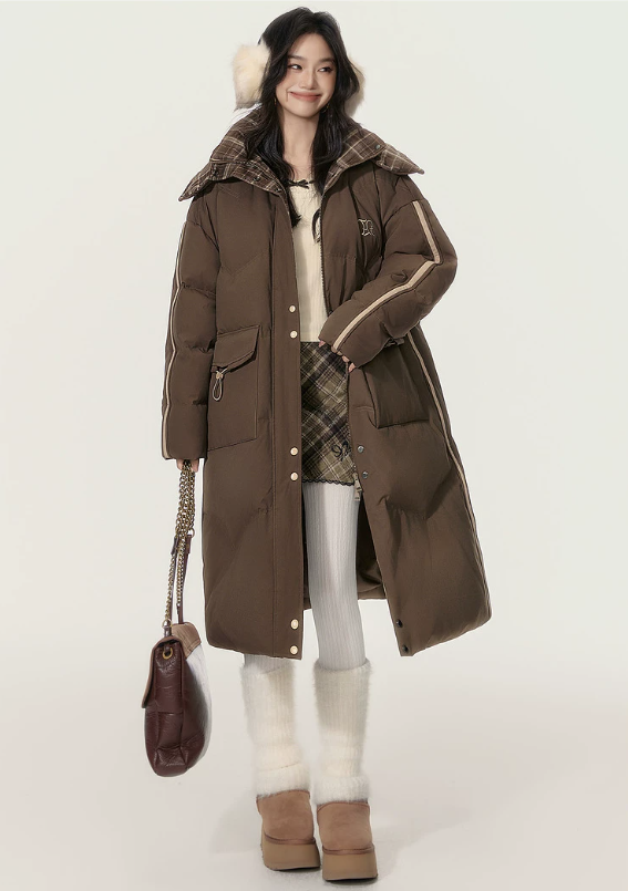 EPTISON - Brown 90% White Duck Down Long Puffer Coat