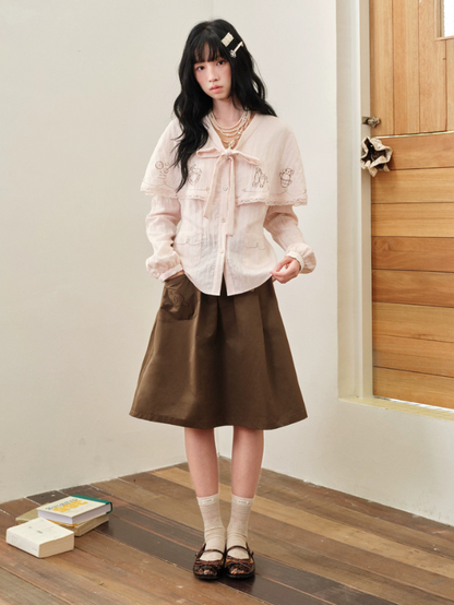 DAILY ARTIST - “Soft Pink Notes” Pink Vintage Tencel Lace Cape Blouse