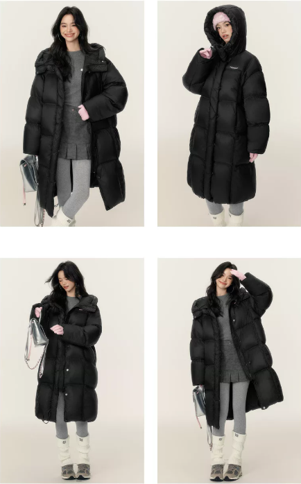 EPTISON - Jet Black Long 90% White Duck Down Puffer Coat