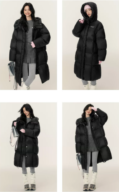 EPTISON - Jet Black Long 90% White Duck Down Puffer Coat