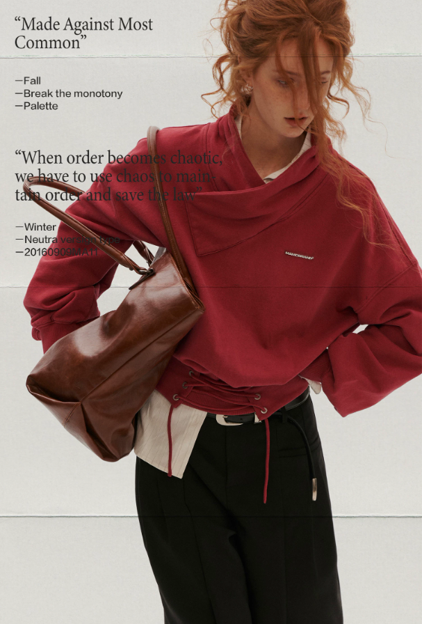 MAMC - Washed Vintage Cross-Neck Cinched Sweatshirt (Red / Gray)