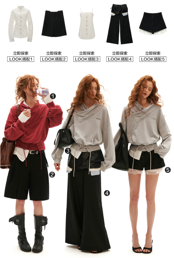 MAMC - Washed Vintage Cross-Neck Cinched Sweatshirt (Red / Gray)