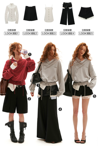 MAMC - Washed Vintage Cross-Neck Cinched Sweatshirt (Red / Gray)