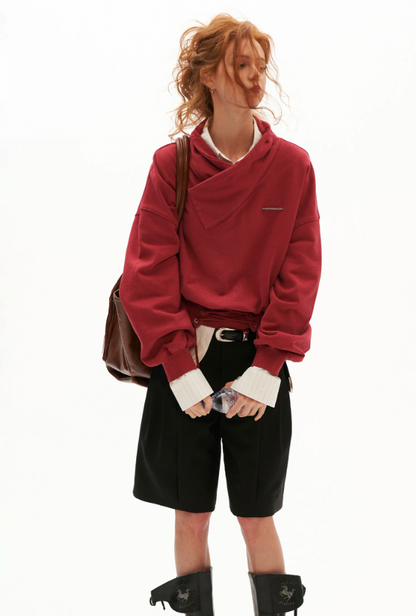 MAMC - Washed Vintage Cross-Neck Cinched Sweatshirt (Red / Gray)
