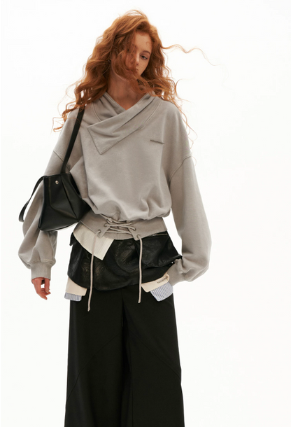 MAMC - Washed Vintage Cross-Neck Cinched Sweatshirt (Red / Gray)