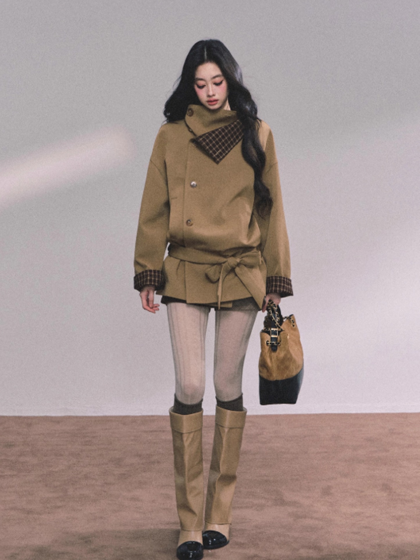 少也眼 French-British Style Trench Blazer – Khaki & Grey
