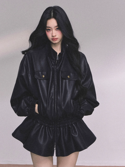 少也眼 Moto-Style PU Leather Jacket
