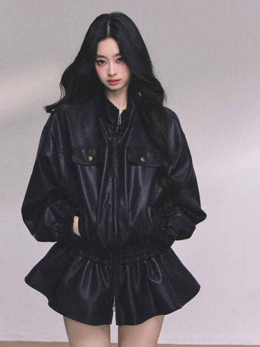 少也眼 Moto-Style PU Leather Jacket