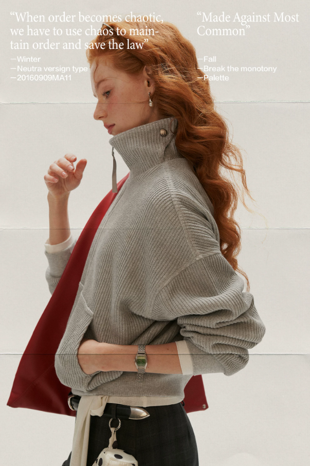 MAMC - Gray Textured Knit Cropped Jacket with Adjustable Snap Collar