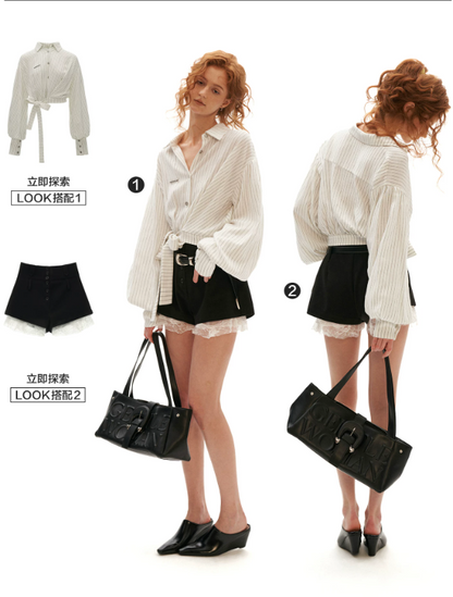 MAMC - White French Striped Wrap Waist Shirt