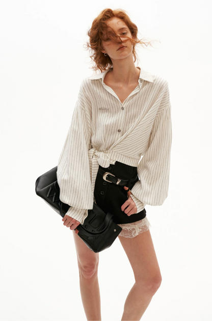 MAMC - White French Striped Wrap Waist Shirt