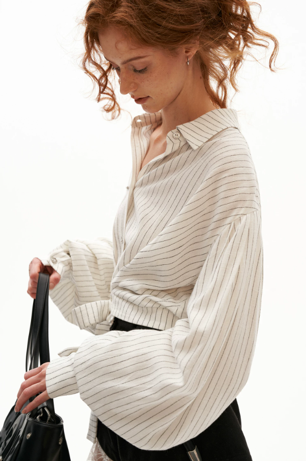 MAMC - White French Striped Wrap Waist Shirt