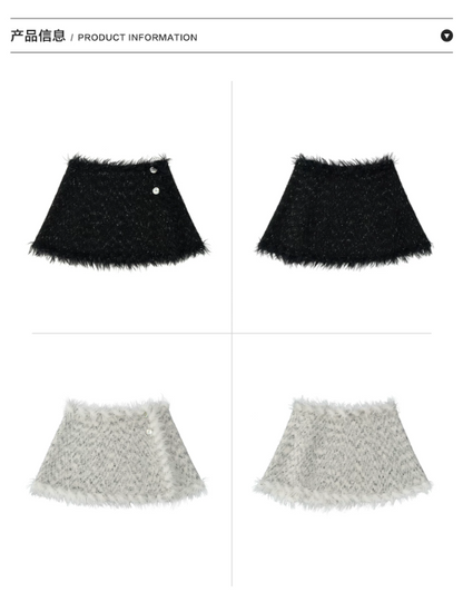 MAMC - Textured Two-Way Knit Scarf & Shawl with Long-Hair Fringe (Black / White)