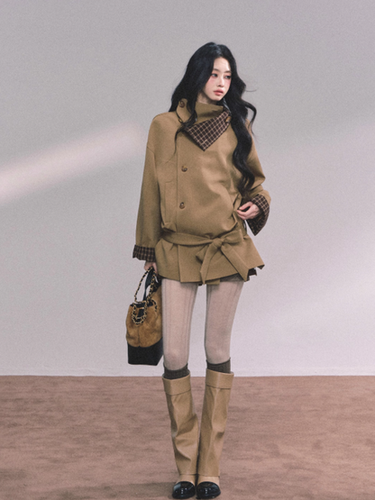 少也眼 French-British Style Trench Blazer – Khaki & Grey