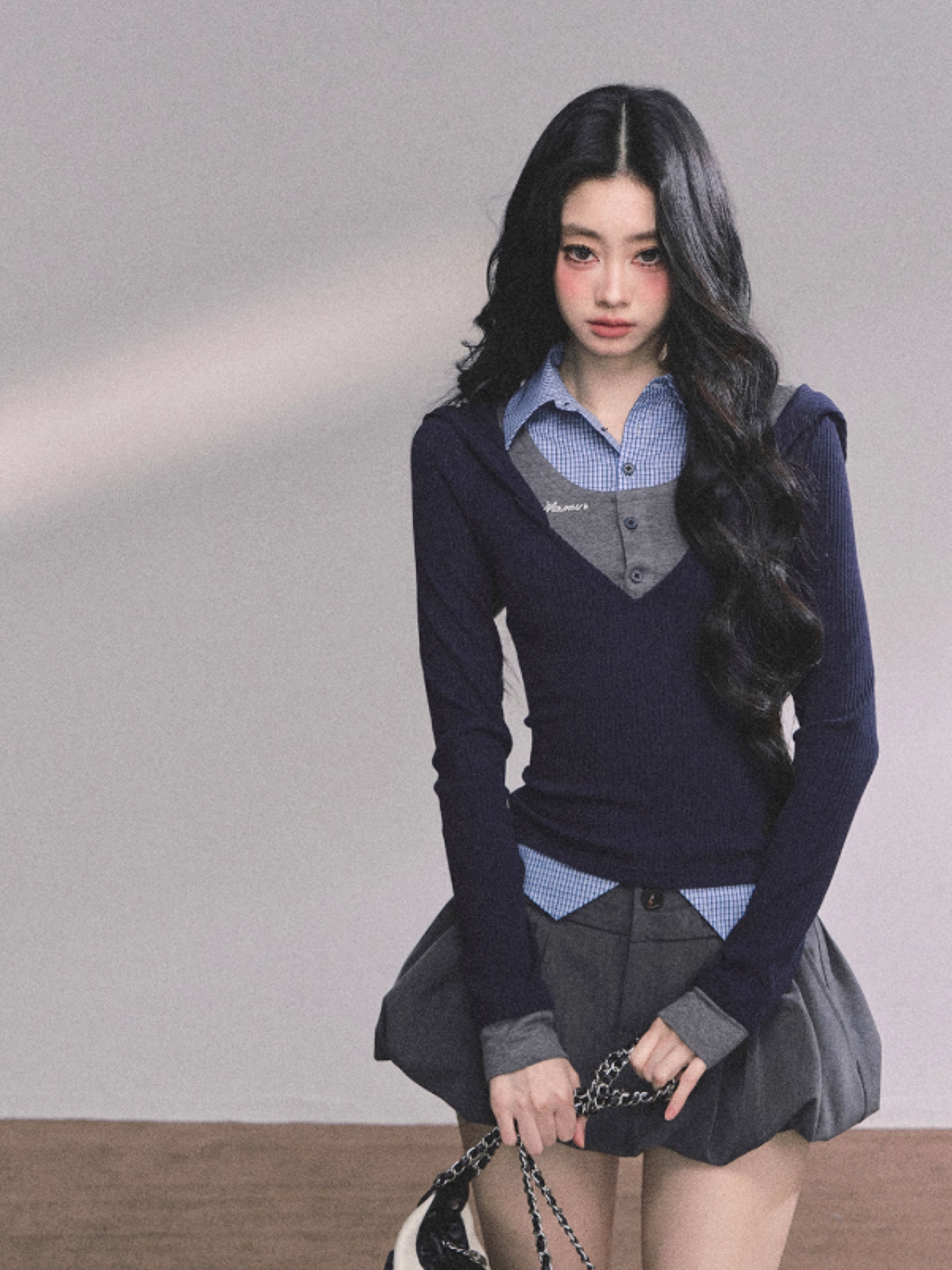 少也眼 American-Style Layered Look Long Sleeve Knit Tee