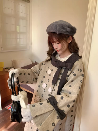 阮阮自制 - "Mild Butterfly" Bow-Embroidered Padded Wool-Blend Winter Coat
