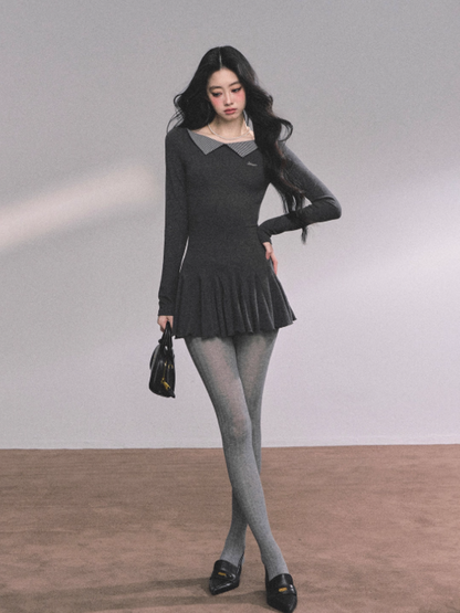 少也眼 Loston Gray Faux Two-Piece Long Sleeve Slim Fit Dress
